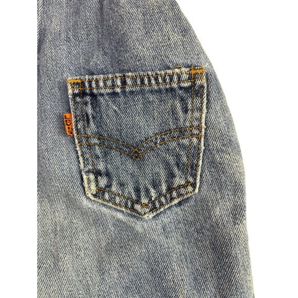 Vintage KIDS Levis Orange Tab Denim Overalls Size 4T Blue Distressed Shortalls M - Picture 3 of 11